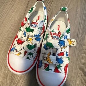 Converse Kids White Canvas Sneakers with Colorful Dinosaur Print